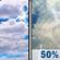 Sunday: A 50 percent chance of showers and thunderstorms after 1pm.  Partly sunny, with a high near 94. Heat index values as high as 103. Southwest wind around 5 mph. 